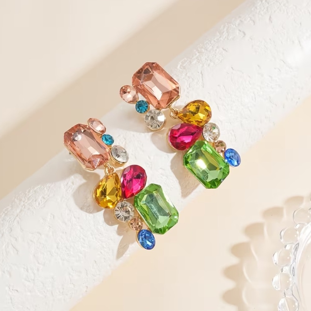 New! Unique Multicolor Gemstone Drop Earrings. St… - image 4